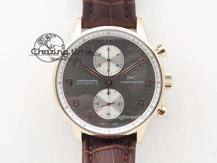 MIROTIME 0110 Original Portuguese 40mm Chrono RG Gray Dial Sliver Subdial on Leather Strap A 7392